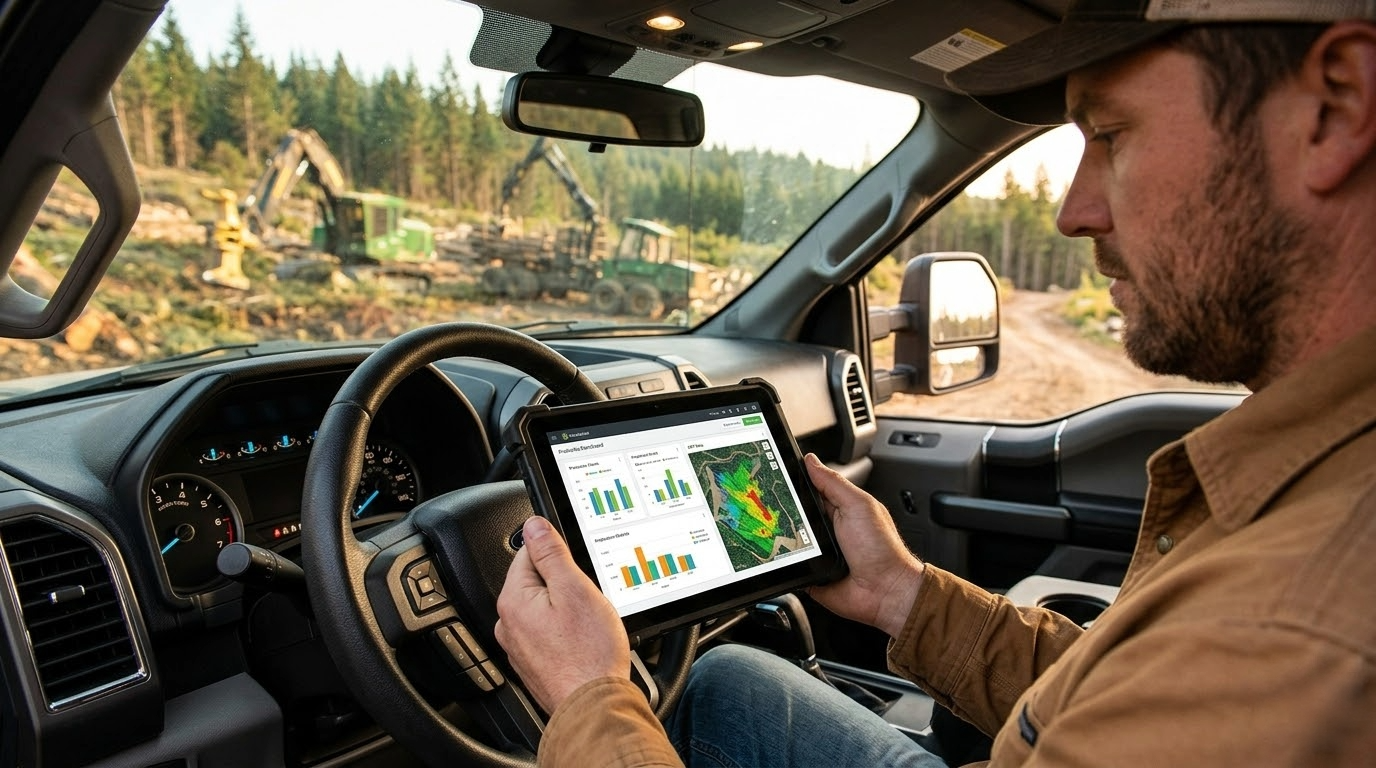 Forestry contractor with truck