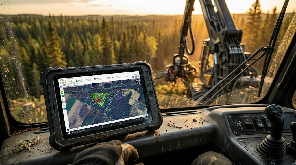 ForestLogix in forestry equipment cabin