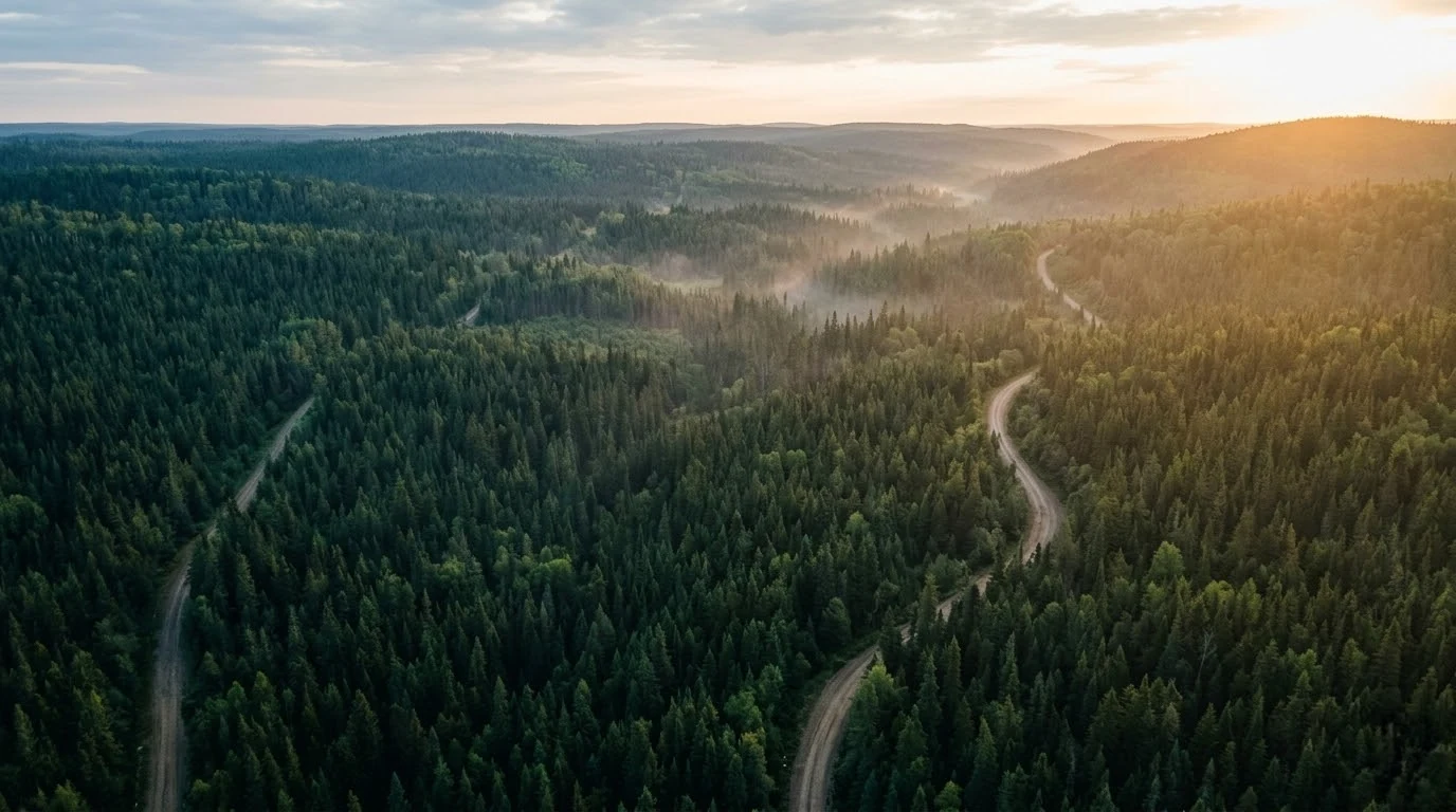 Vue aérienne de la forêt boréale