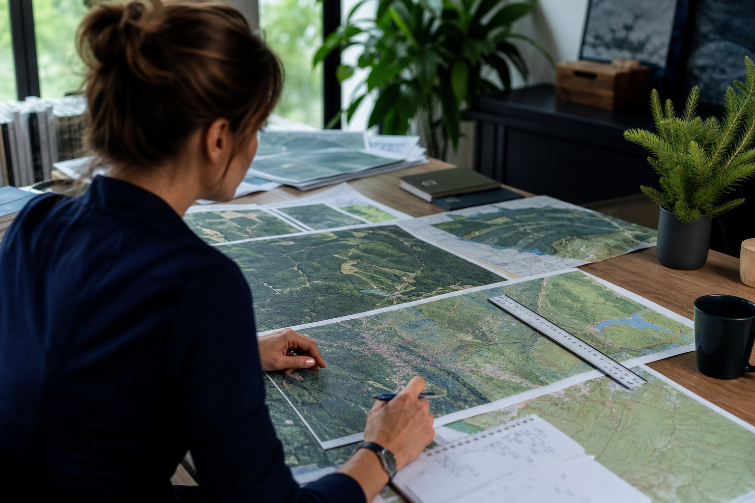 Spécialiste en géomatique forestière qui prépare ses orthophotos au bureau avec SigLogix
