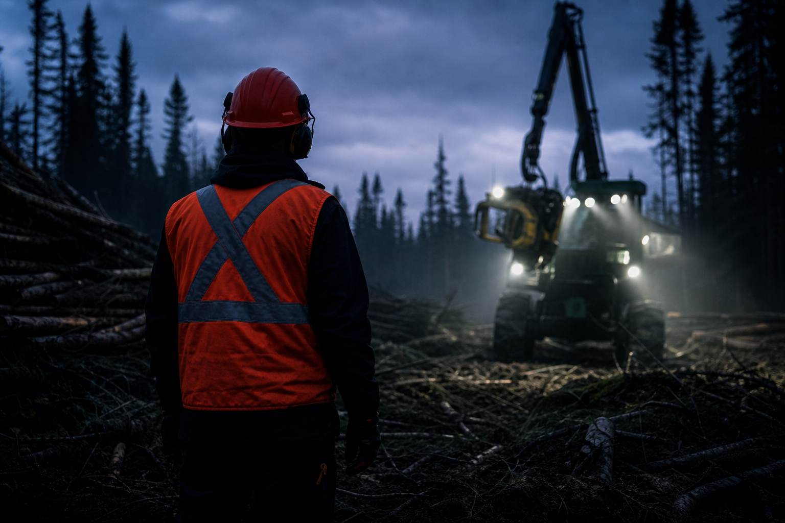 Abatteuse multifonctionnelle en forêt - données de tête d'abatteuse